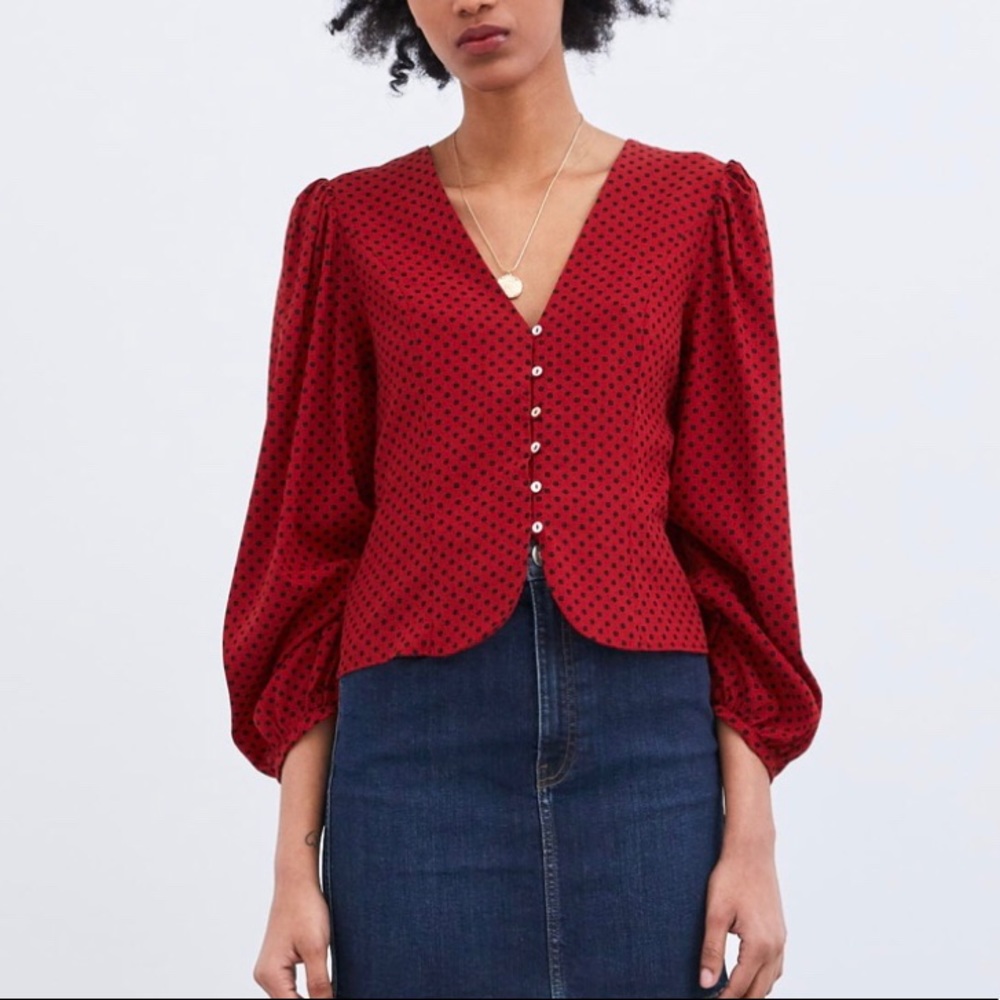 Zara red/polka dot long sleeve top